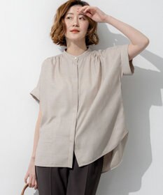 23区 【先行予約】リネンライクグロッシー バンドカラー ブラウス