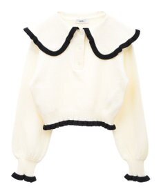 earth music&ecology 配色フリルカラーニットプルオーバー