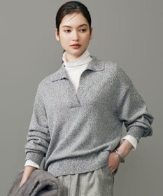 自由区 ペーパーウールコットン襟付き ニット グレー系