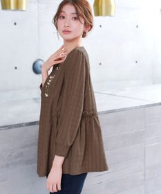 Tiaclasse L ダイヤ柄ジャガードパフスリチュニック