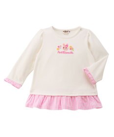 MIKI HOUSE HOT BISCUITS キャビット×お花 刺繍 裾フリル長袖Tシャツ