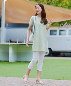 Tiaclasse 【洗える】レースコンビフレンチスリーブニットチュニック