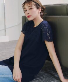 Tiaclasse 【洗える】レースコンビフレンチスリーブニットチュニック