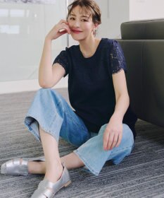 Tiaclasse 【洗える】レースコンビフレンチスリーブニットチュニック