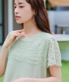 Tiaclasse 【洗える】レースコンビフレンチスリーブニットチュニック
