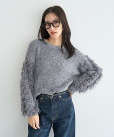 YECCA VECCA ラメフェザー袖フリンジニット