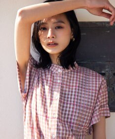 組曲 L 【洗える】シアーチェック ブラウス