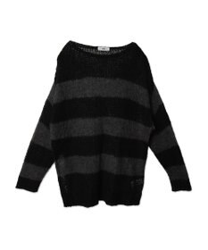 WEGO ボーダーモヘアタッチメッシュニットプルオーバー