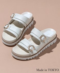 Dominic3 ビジューバックル フットベットレザーサンダル