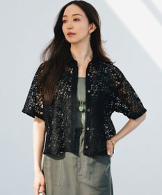 23区 ラッセルレース レギュラーカラー シャツ ブラック系