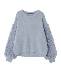 YECCA VECCA ラメフェザー袖フリンジニット