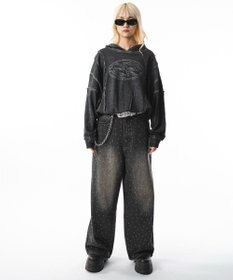 WEGO 【ユニセックス着用ITEM】スーパーバギーラインストーンデニムパンツ