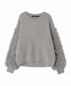 YECCA VECCA ラメフェザー袖フリンジニット