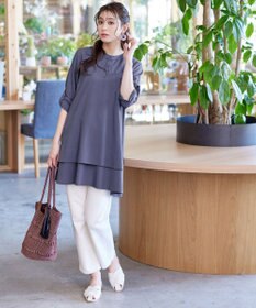 Tiaclasse L 【洗える】レイヤードヘムシャツチュニックブラウス