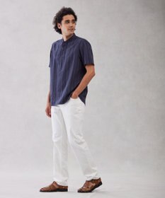 J.PRESS MEN 【HYBRID LINEN】ドビーストライプ バンドカラーラガーシャツ