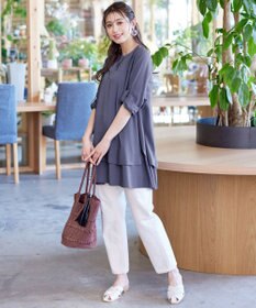 Tiaclasse L 【洗える】レイヤードヘムシャツチュニックブラウス