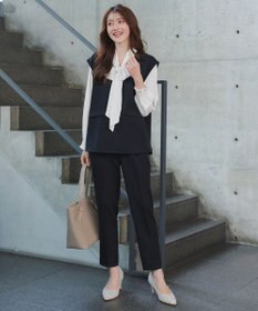 Tiaclasse 【ブラウス&ベスト&パンツ3点セット】リボンタイブラウス＋ベスト付き 3点セットアップ
