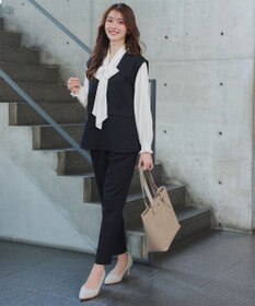 Tiaclasse 【ブラウス&ベスト&パンツ3点セット】リボンタイブラウス＋ベスト付き 3点セットアップ