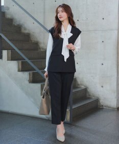 Tiaclasse 【ブラウス&ベスト&パンツ3点セット】リボンタイブラウス＋ベスト付き 3点セットアップ