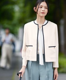 ANY SIS シアーメッシュ ノーカラージャケット ライトベージュ×ブラック