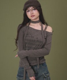 WEGO チョーカー付きボーダーロゴトップ