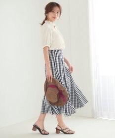 Feroux 【洗える】プリーツコンビ半袖 ブラウス