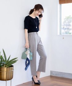 Tiaclasse 【セットアップ可・洗える】麻調薄地ストレートパンツ