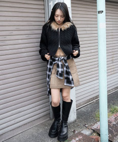 WEGO フェイクファー付きケーブルニットパーカー