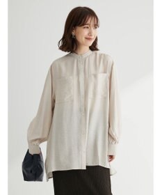 Green Parks バンドカラーポケット付きシアーシャツ