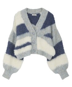 earth music&ecology ポンポンヤーンミックスインターシャカーディガン