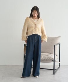 earth music&ecology ポンポンヤーンミックスインターシャカーディガン