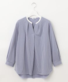 J.PRESS LADIES L ピンストライプジャージー バンドカラー スキッパー カットソー