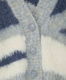 earth music&ecology ポンポンヤーンミックスインターシャカーディガン