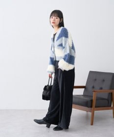 earth music&ecology ポンポンヤーンミックスインターシャカーディガン