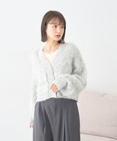 earth music&ecology ポンポンヤーンミックスインターシャカーディガン