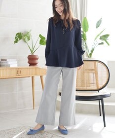 Tiaclasse ストライプストレッチワイドパンツ