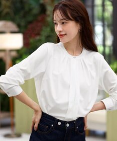 Tiaclasse L 【新色追加・洗える】バンドカラー2WAYタックブラウス