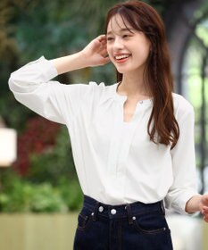 Tiaclasse L 【新色追加・洗える】バンドカラー2WAYタックブラウス