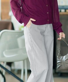 Tiaclasse ストライプストレッチワイドパンツ