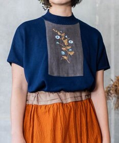 muuc 【高級スーピマ超長綿100%使用ニット】ヒルガオ刺繍 ハイネック半袖プルオーバー