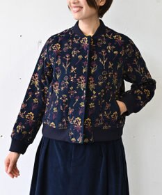 muuc 〈遠州織物の工場で織られた上質なコットンコーデュロイ生地〉裏地有り リブ袖 ショート丈 花刺繍ブルゾン（セットアップ可能）