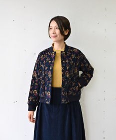 muuc 〈遠州織物の工場で織られた上質なコットンコーデュロイ生地〉裏地有り リブ袖 ショート丈 花刺繍ブルゾン（セットアップ可能）