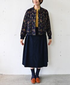 muuc 〈遠州織物の工場で織られた上質なコットンコーデュロイ生地〉裏地有り リブ袖 ショート丈 花刺繍ブルゾン（セットアップ可能）