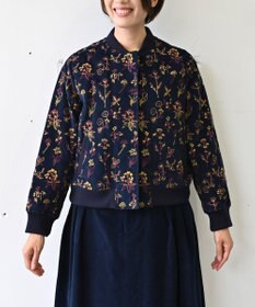muuc 〈遠州織物の工場で織られた上質なコットンコーデュロイ生地〉裏地有り リブ袖 ショート丈 花刺繍ブルゾン（セットアップ可能）