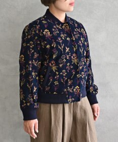 muuc 〈遠州織物の工場で織られた上質なコットンコーデュロイ生地〉裏地有り リブ袖 ショート丈 花刺繍ブルゾン（セットアップ可能）