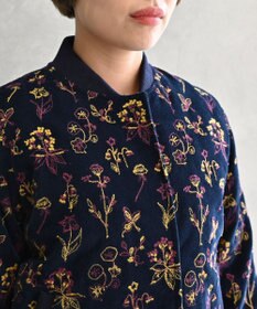 muuc 〈遠州織物の工場で織られた上質なコットンコーデュロイ生地〉裏地有り リブ袖 ショート丈 花刺繍ブルゾン（セットアップ可能）