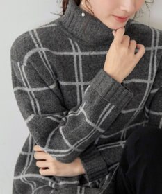 Tiaclasse L 【洗える】チェックジャガードニットチュニック