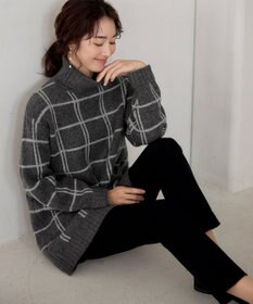 Tiaclasse L 【洗える】チェックジャガードニットチュニック
