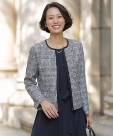 J.PRESS LADIES 【セットアップ対応】ファンシーツイード ノーカラー ジャケット ブラックミックス系