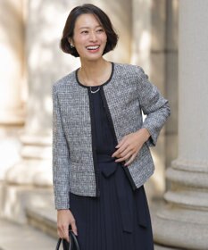 J.PRESS LADIES 【セットアップ対応】ファンシーツイード ノーカラー ジャケット